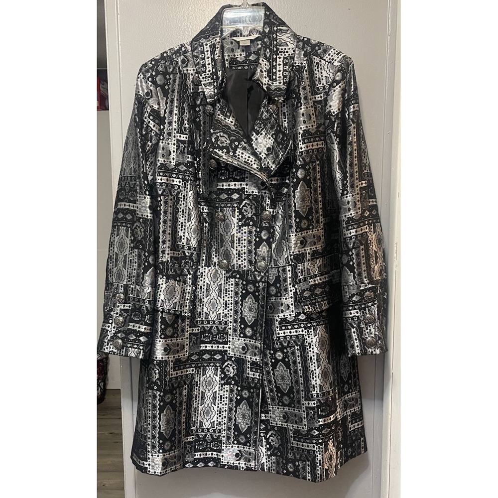 Christopher And Banks Black  Silver Duster Coat Womens XL Lined 60" Long